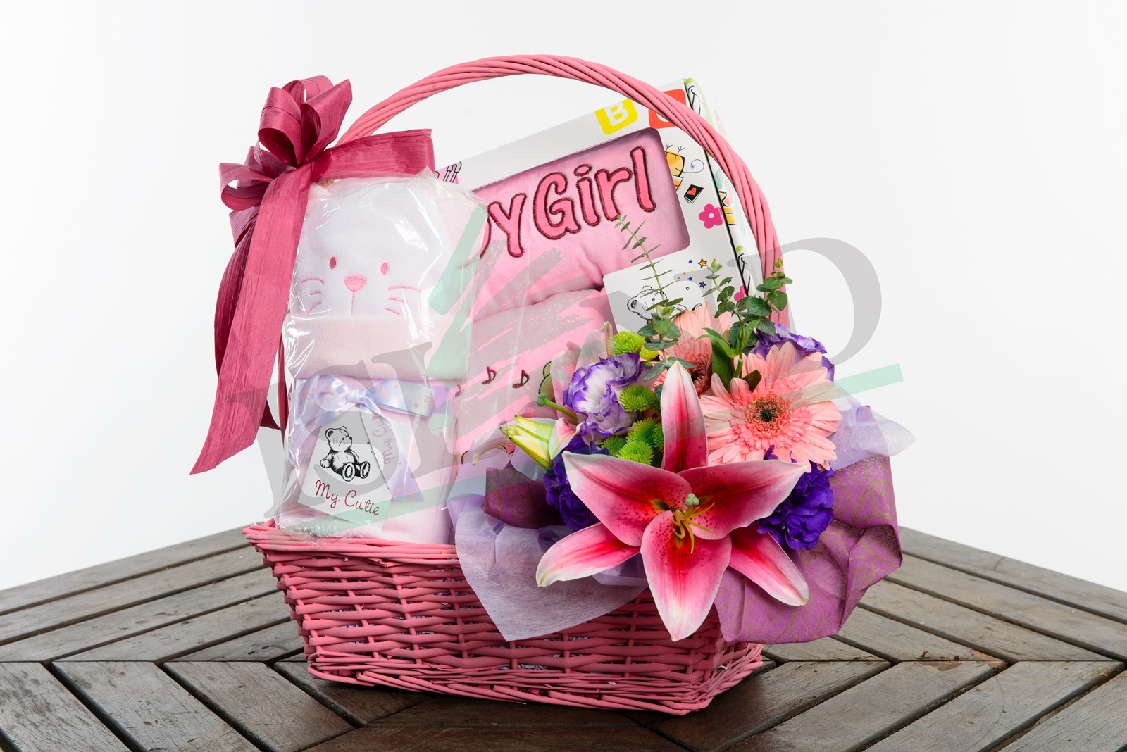 baby hamper with flowers
